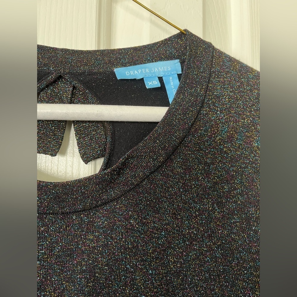 Draper James black sweater with rainbow sparkle and bow on back size XS - Picture 4 of 11